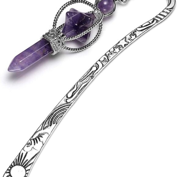Other - Anqitue Silver Metal Bookmark Beading Bookmarks with Amethsyt Crystal Quartz Mer